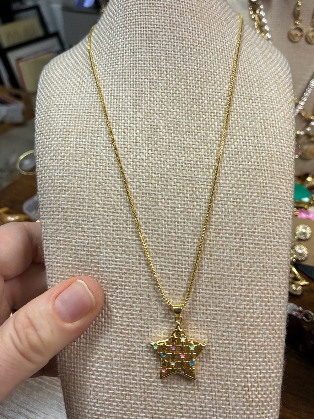 Gold Filled Star Pendant Necklace with Multicolor Stones - Women Jewelry